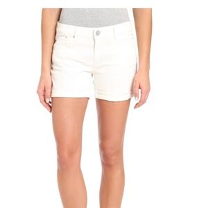 High rise stretchy white denim distressed shorts